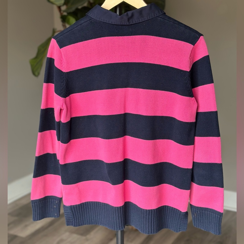 Lauren Ralph Lauren Pink Navy Striped Collared Rugby Long Sleeve Sweater Shirt - Picture 4 of 12
